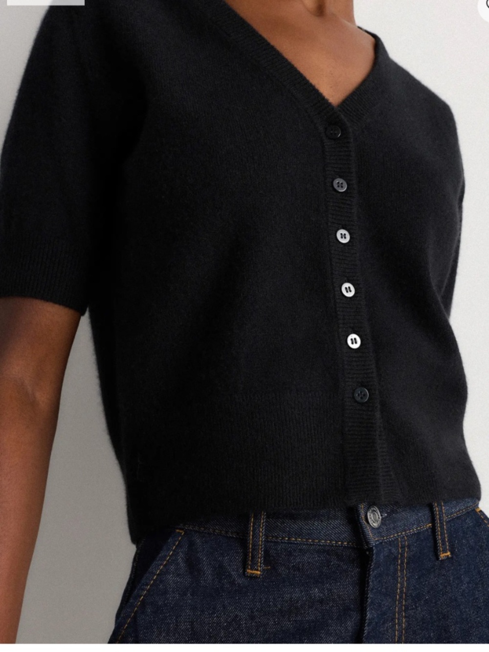 Quince Mongolian Cashmere Short Sleeve Cardigan - Picture 2 of 3